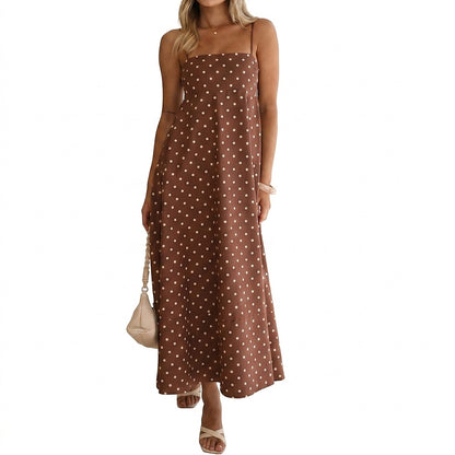 Vestido Maxi de Tirantes Finos con Estampado de Lunares para Mujer-Maxi Dress-Casaluzia