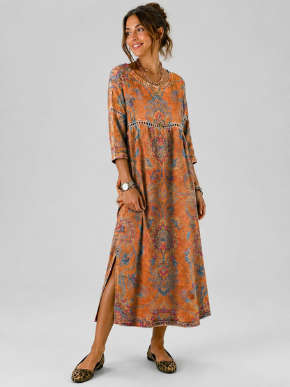 Vestido Maxi Estampado para Mujer con Aberturas Laterales-Maxi Dress-Casaluzia