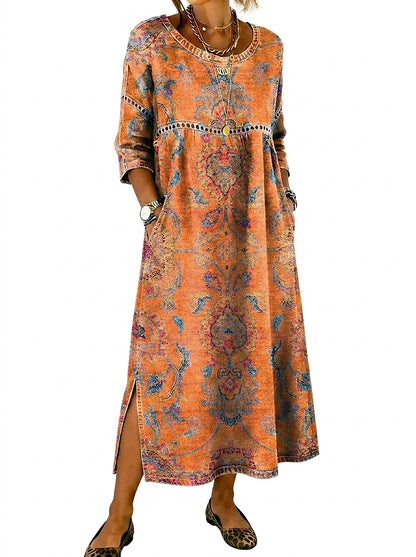 Vestido Maxi Estampado para Mujer con Aberturas Laterales-Maxi Dress-Casaluzia