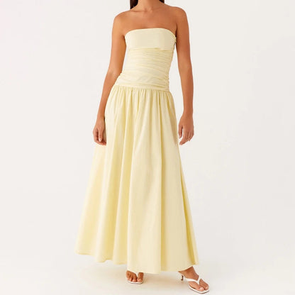 Vestido maxi estampado sin tirantes para mujer-Maxi Dress-Casaluzia