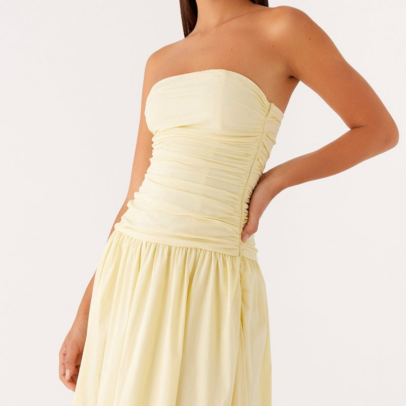 Vestido maxi estampado sin tirantes para mujer-Maxi Dress-Casaluzia