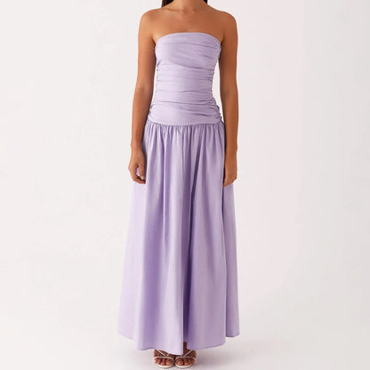 Vestido maxi estampado sin tirantes para mujer-Maxi Dress-Casaluzia