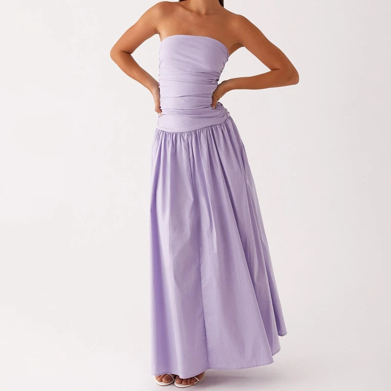 Vestido maxi estampado sin tirantes para mujer-Maxi Dress-Casaluzia