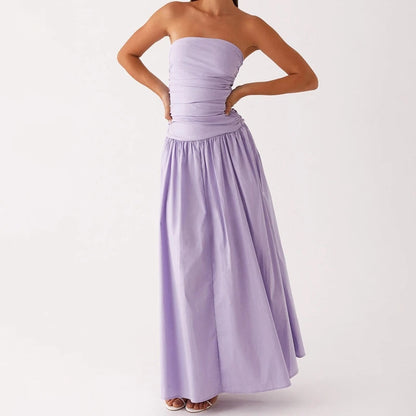 Vestido maxi estampado sin tirantes para mujer-Maxi Dress-Casaluzia
