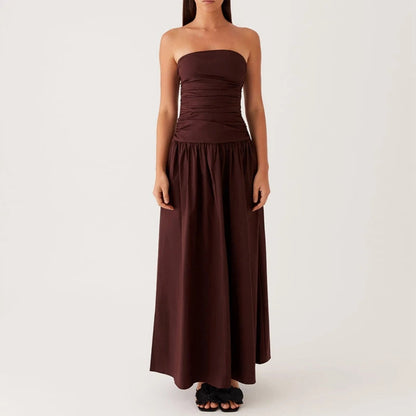 Vestido maxi estampado sin tirantes para mujer-Maxi Dress-Casaluzia