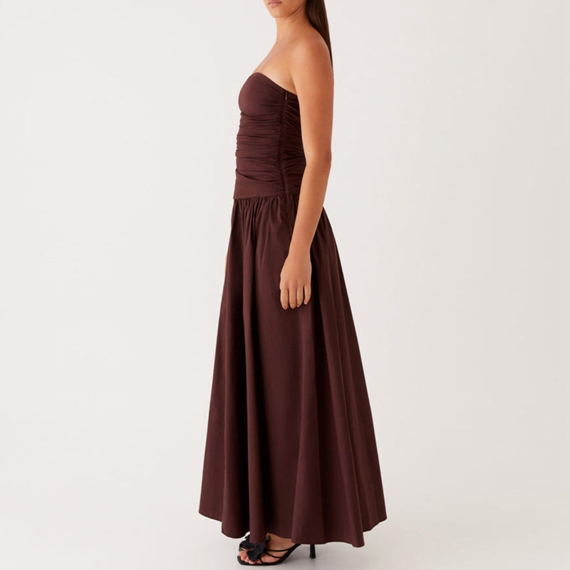 Vestido maxi estampado sin tirantes para mujer-Maxi Dress-Casaluzia