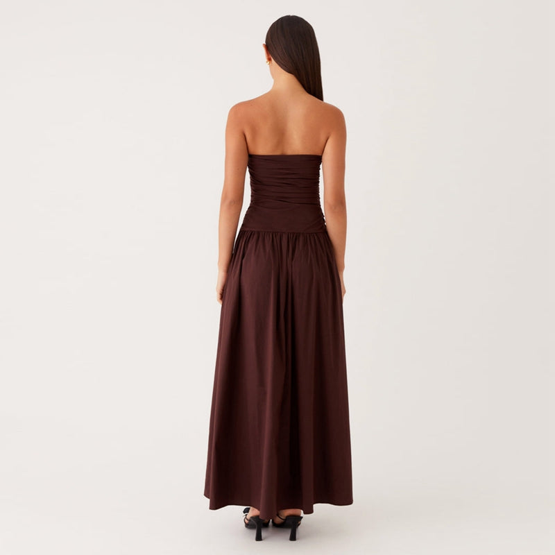 Vestido maxi estampado sin tirantes para mujer-Maxi Dress-Casaluzia