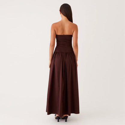 Vestido maxi estampado sin tirantes para mujer-Maxi Dress-Casaluzia