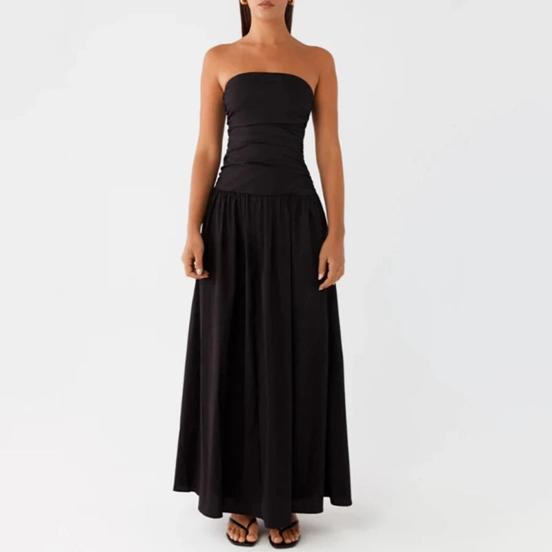 Vestido maxi estampado sin tirantes para mujer-Maxi Dress-Casaluzia