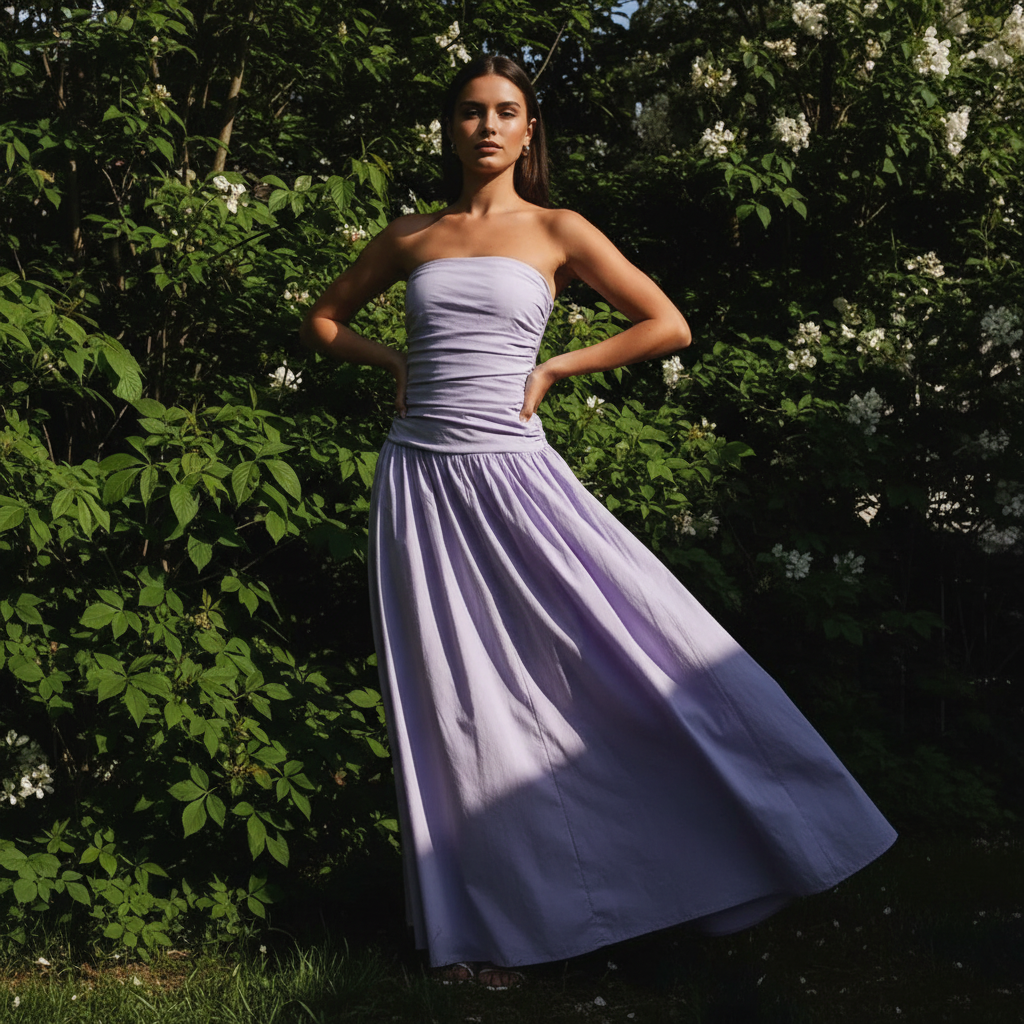 Vestido maxi estampado sin tirantes para mujer-Maxi Dress-Casaluzia