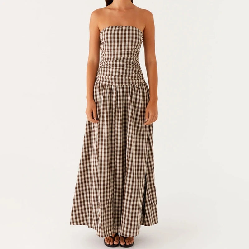 Vestido maxi estampado sin tirantes para mujer-Maxi Dress-Casaluzia