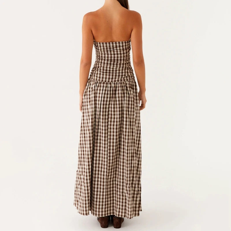 Vestido maxi estampado sin tirantes para mujer-Maxi Dress-Casaluzia