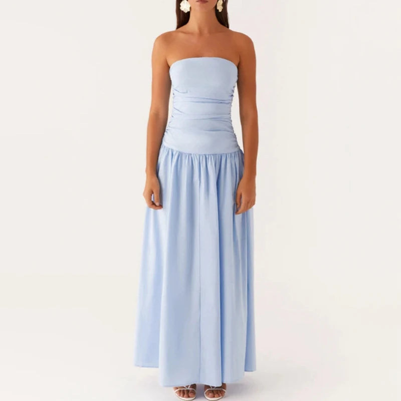 Vestido maxi estampado sin tirantes para mujer-Maxi Dress-Casaluzia