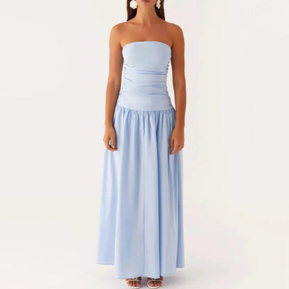 Vestido maxi estampado sin tirantes para mujer-Maxi Dress-Casaluzia