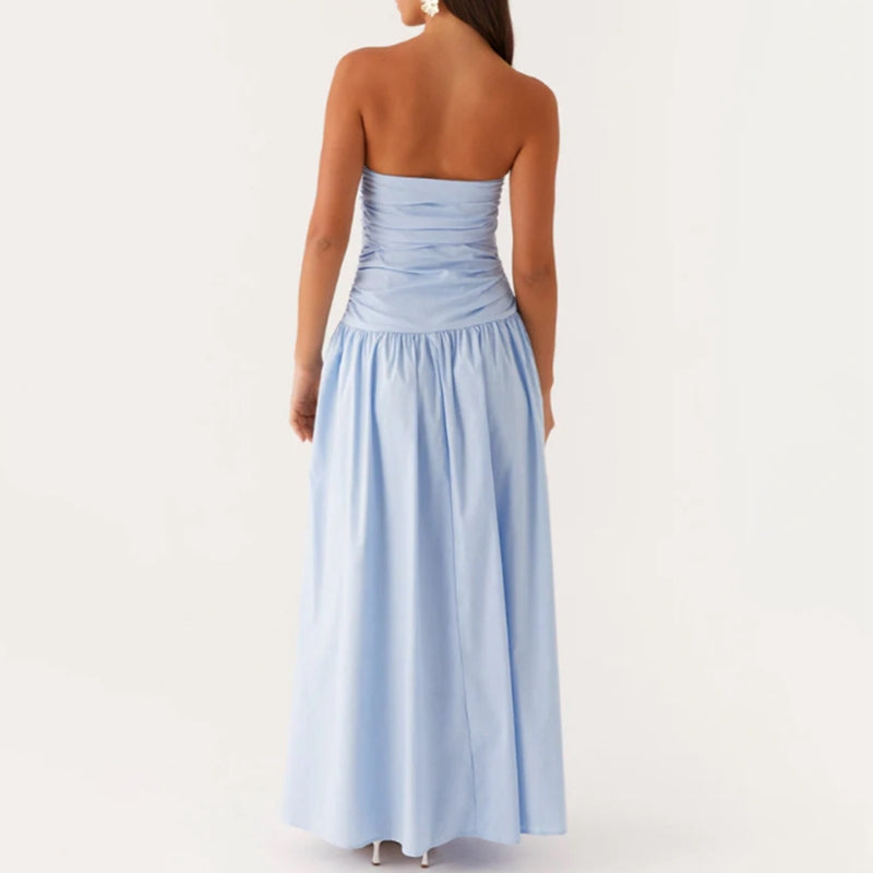 Vestido maxi estampado sin tirantes para mujer-Maxi Dress-Casaluzia