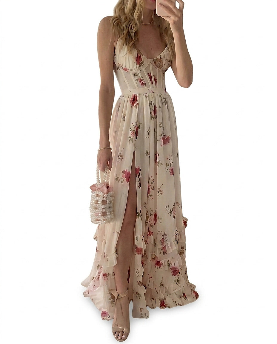 Vestido Maxi Floral con Corpiño de Corsé para Mujer-Maxi Dress-Casaluzia