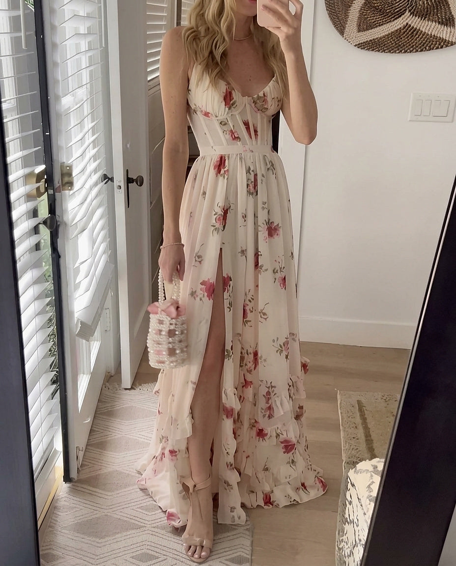 Vestido Maxi Floral con Corpiño de Corsé para Mujer-Maxi Dress-Casaluzia