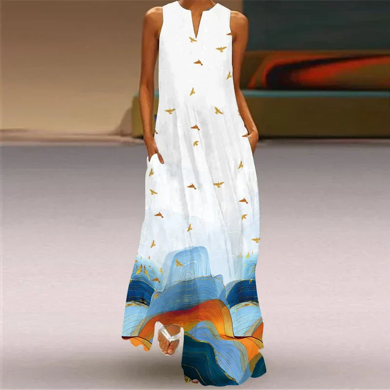 Vestido Maxi sin Mangas con Estampado de Mariposas para Mujer-Maxi Dress-Casaluzia