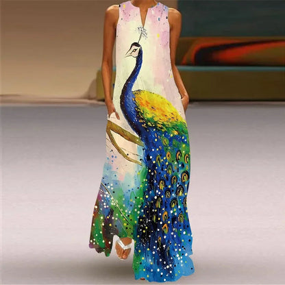 Vestido Maxi sin Mangas con Estampado de Mariposas para Mujer-Maxi Dress-Casaluzia