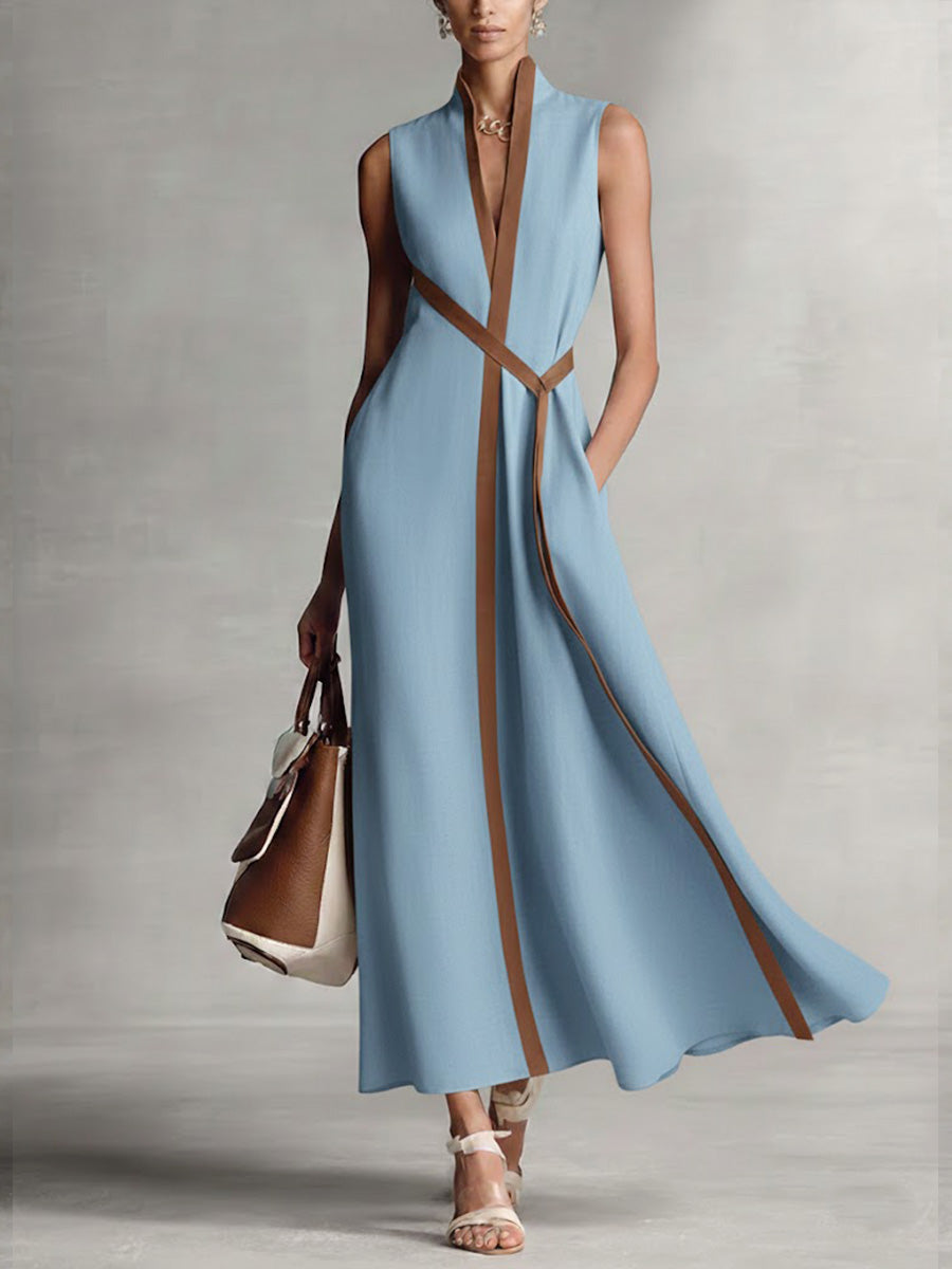 Vestido Maxi sin Mangas para Mujer con Cinturón-Maxi Dress-Casaluzia
