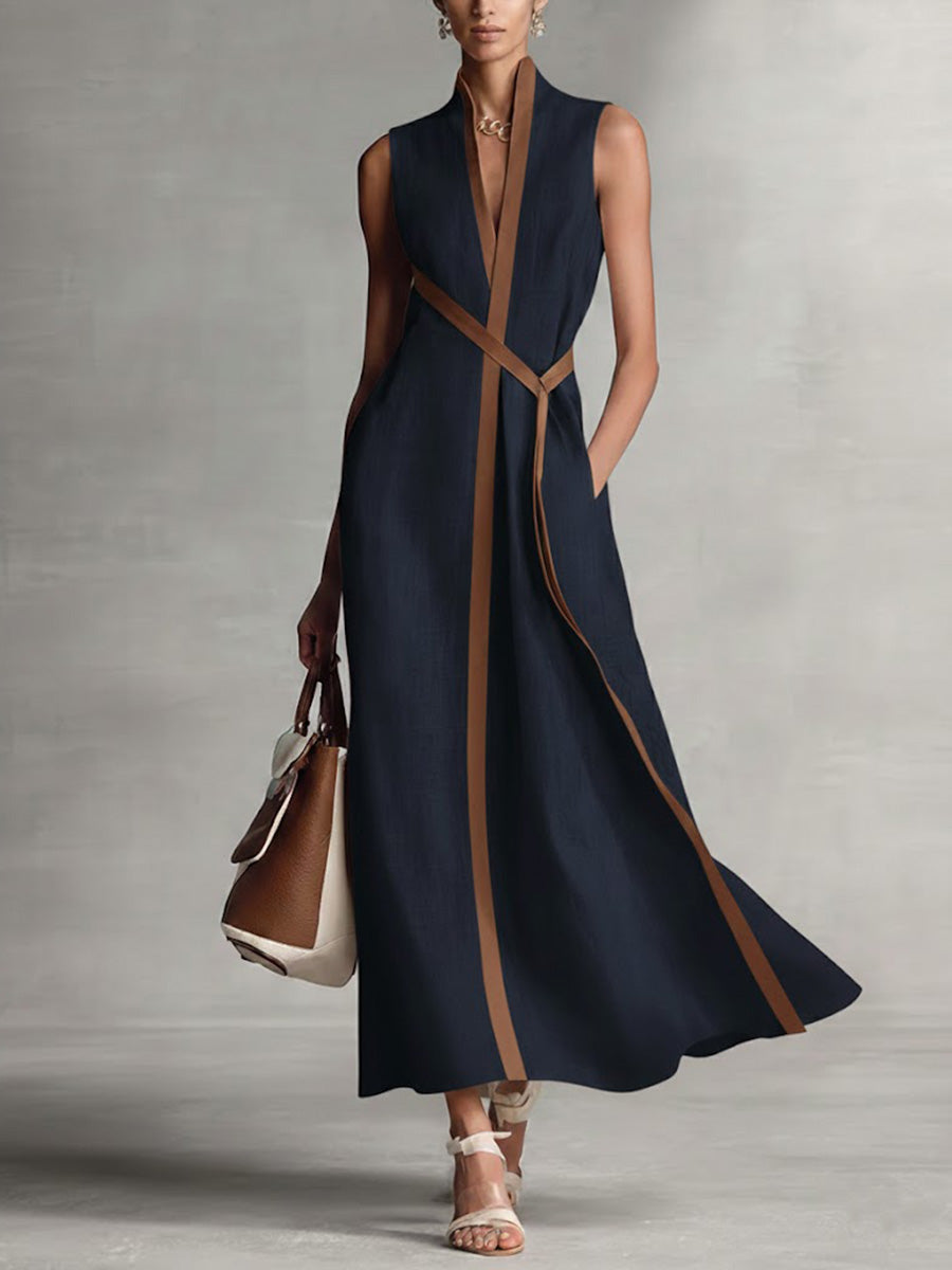 Vestido Maxi sin Mangas para Mujer con Cinturón-Maxi Dress-Casaluzia
