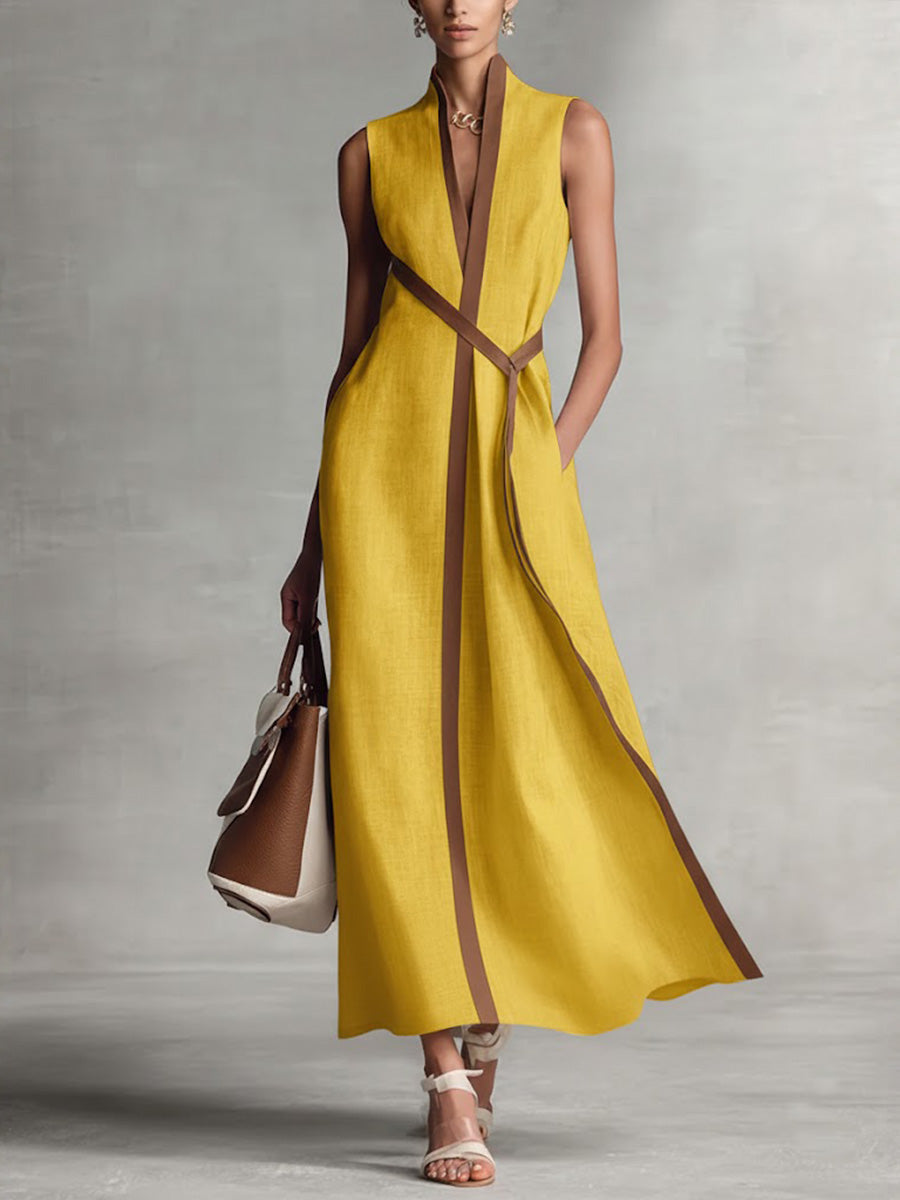 Vestido Maxi sin Mangas para Mujer con Cinturón-Maxi Dress-Casaluzia