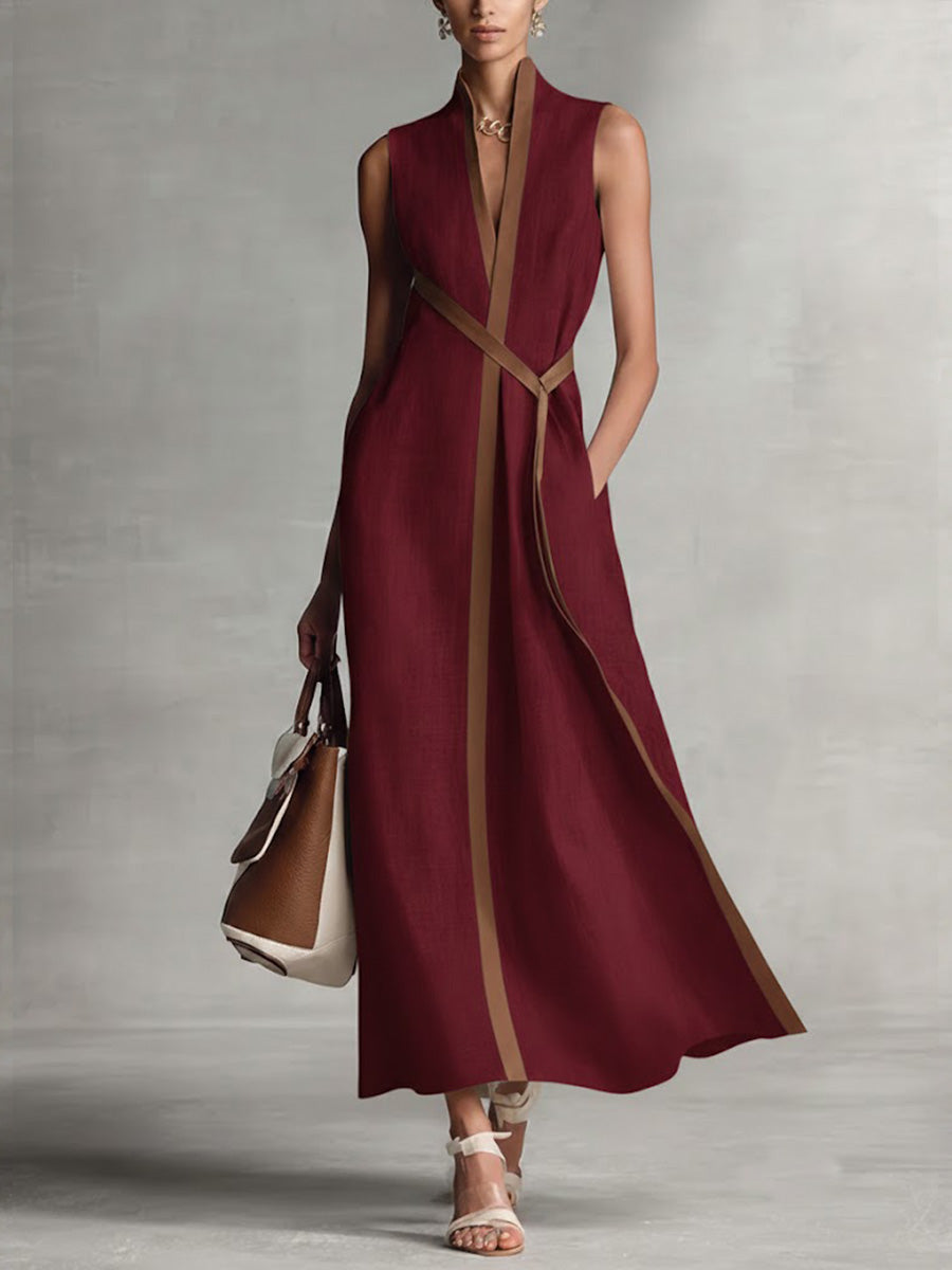 Vestido Maxi sin Mangas para Mujer con Cinturón-Maxi Dress-Casaluzia
