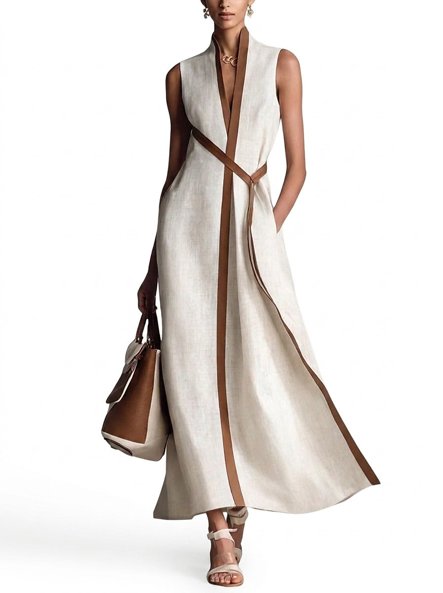 Vestido Maxi sin Mangas para Mujer con Cinturón-Maxi Dress-Casaluzia