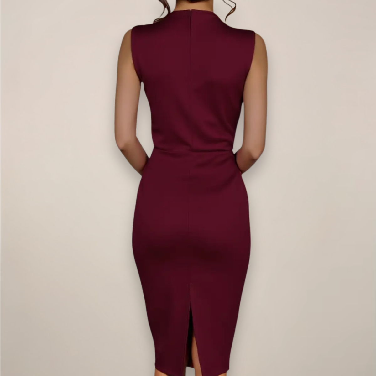 Vestido midi ajustado sin mangas para mujer con lazo en el cuello-Midi Dress-Casaluzia