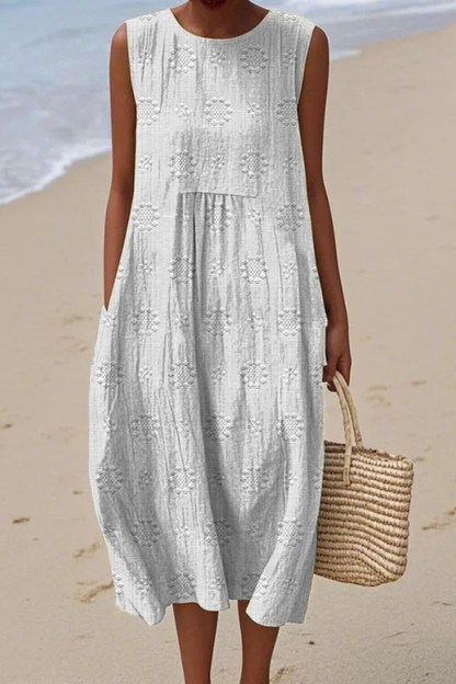 Vestido midi bordado sin mangas para mujer-Midi Dress-Casaluzia