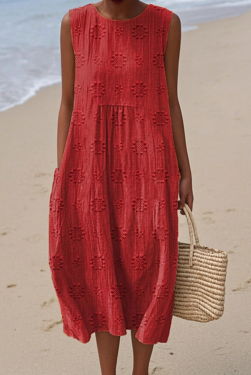 Vestido midi bordado sin mangas para mujer-Midi Dress-Casaluzia