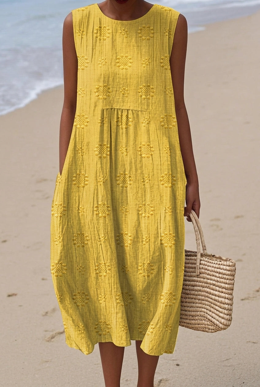 Vestido midi bordado sin mangas para mujer-Midi Dress-Casaluzia