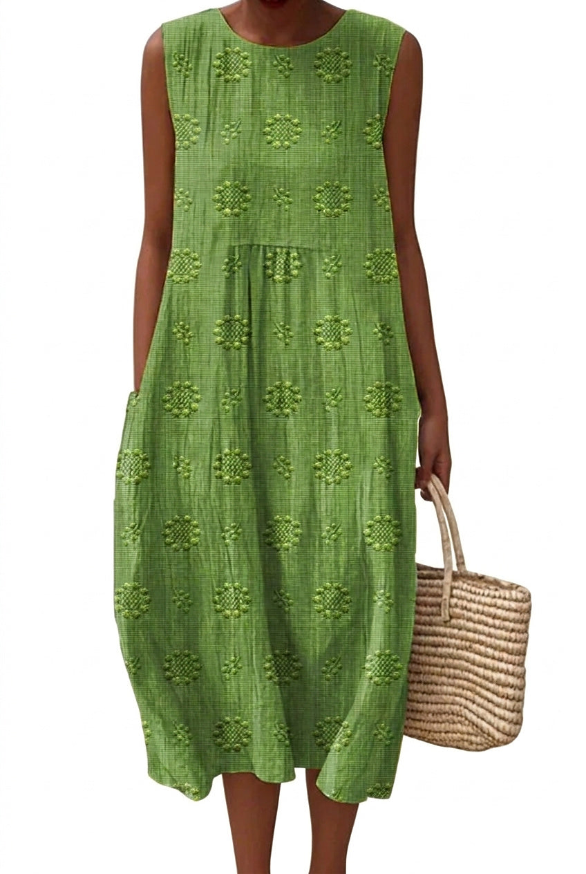 Vestido midi bordado sin mangas para mujer-Midi Dress-Casaluzia