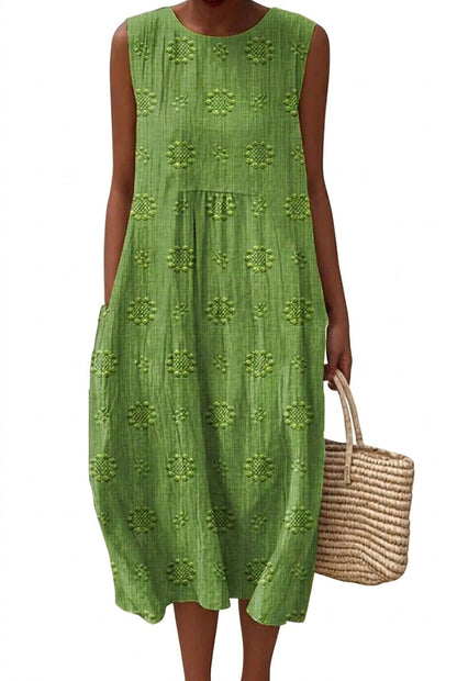 Vestido midi bordado sin mangas para mujer-Midi Dress-Casaluzia