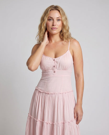 Vestido midi con tirantes finos y falda escalonada para mujer-Maxi Dress-Casaluzia