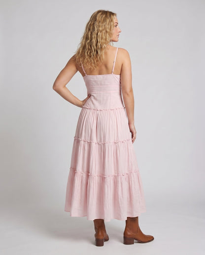 Vestido midi con tirantes finos y falda escalonada para mujer-Maxi Dress-Casaluzia