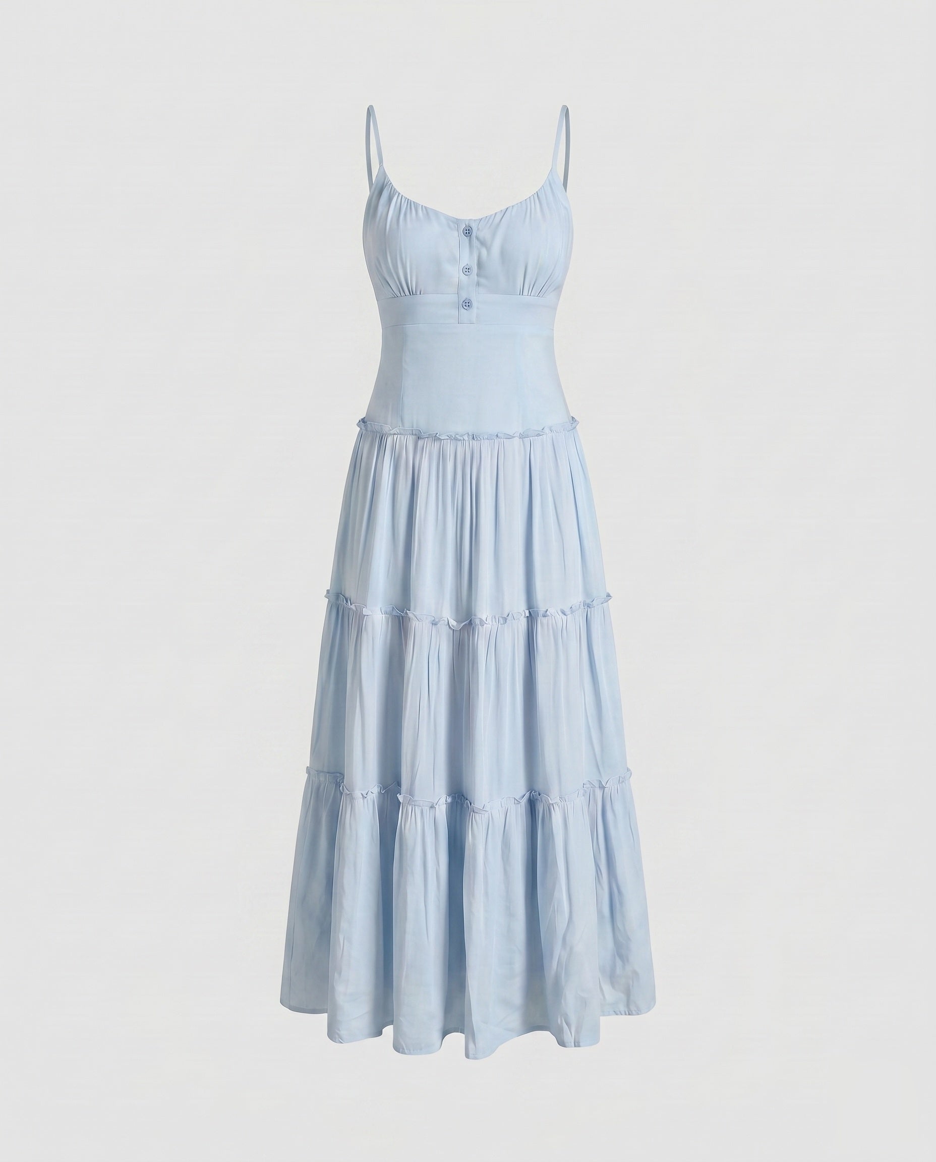 Vestido midi con tirantes finos y falda escalonada para mujer-Maxi Dress-Casaluzia