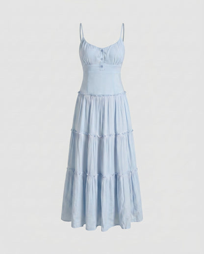 Vestido midi con tirantes finos y falda escalonada para mujer-Maxi Dress-Casaluzia
