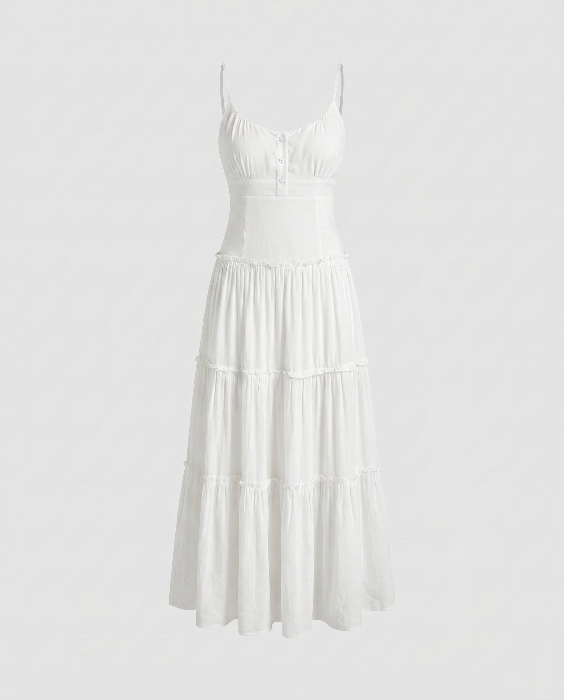 Vestido midi con tirantes finos y falda escalonada para mujer-Maxi Dress-Casaluzia