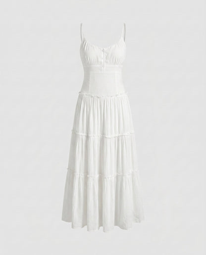 Vestido midi con tirantes finos y falda escalonada para mujer-Maxi Dress-Casaluzia