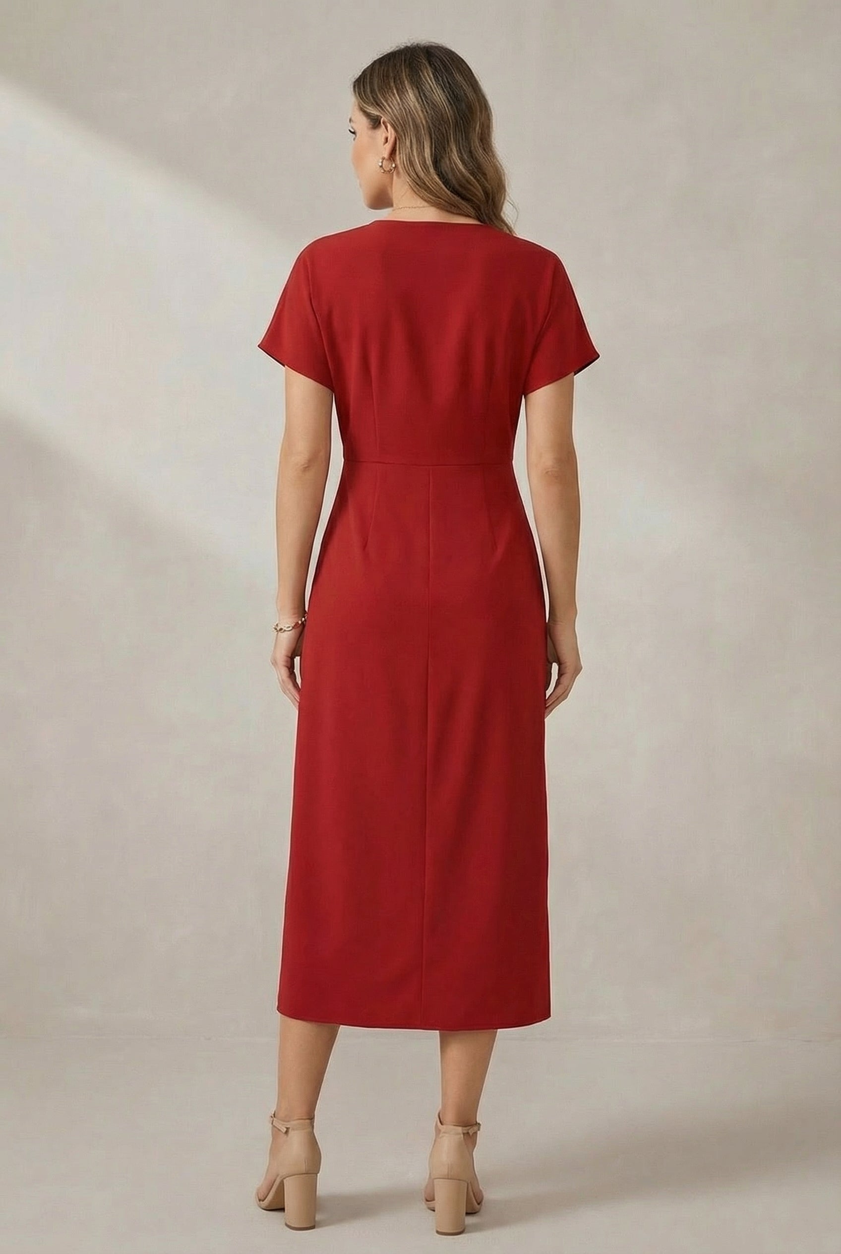 Vestido midi cruzado con cuello en V para mujer-Midi Dress-Casaluzia