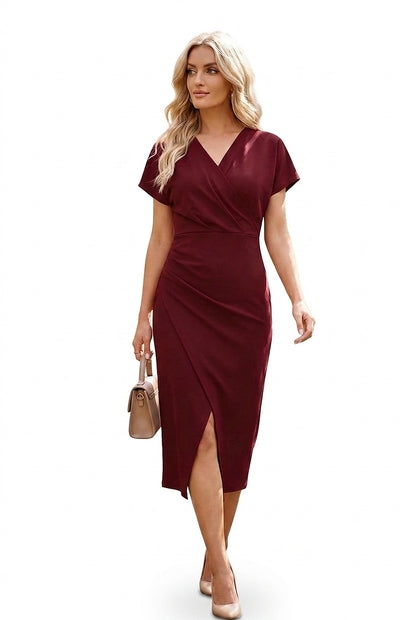 Vestido midi cruzado con cuello en V para mujer-Midi Dress-Casaluzia