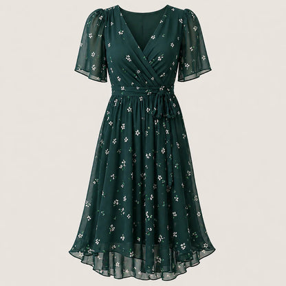 Vestido midi cruzado con estampado floral para mujer-Midi Dress-Casaluzia