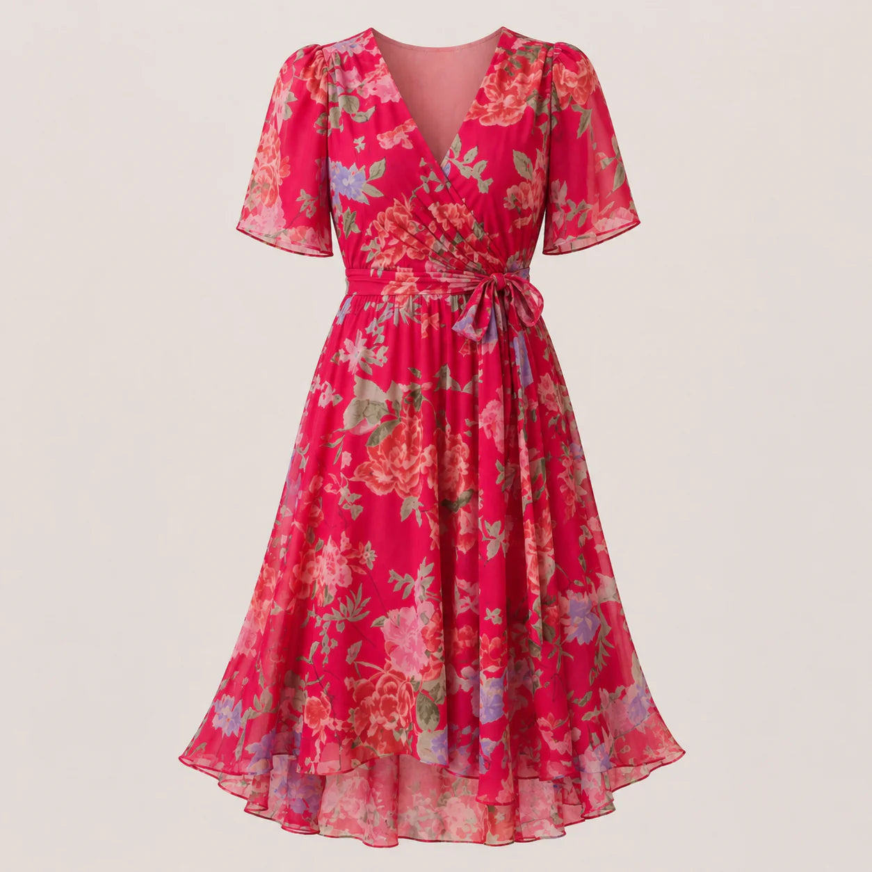 Vestido midi cruzado con estampado floral para mujer-Midi Dress-Casaluzia