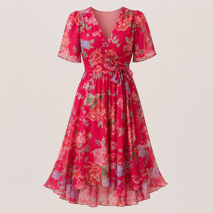 Vestido midi cruzado con estampado floral para mujer-Midi Dress-Casaluzia
