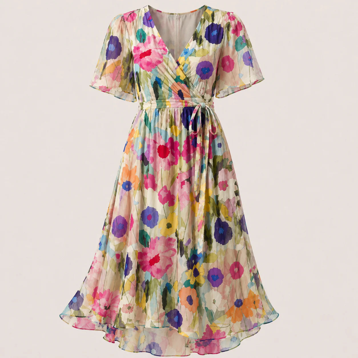 Vestido midi cruzado con estampado floral para mujer-Midi Dress-Casaluzia