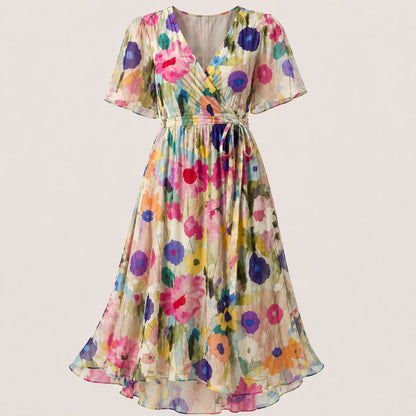 Vestido midi cruzado con estampado floral para mujer-Midi Dress-Casaluzia