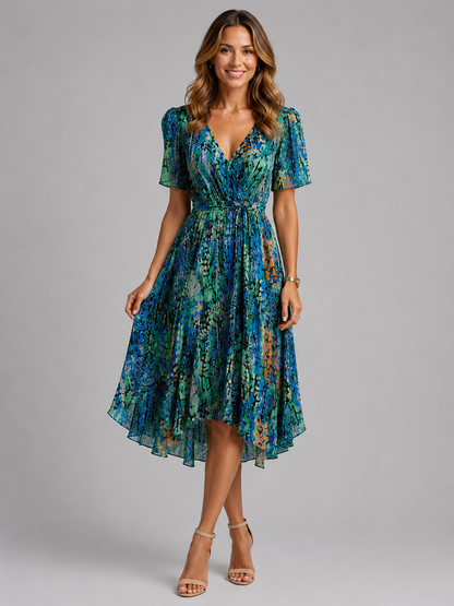 Vestido midi cruzado con estampado floral para mujer-Midi Dress-Casaluzia