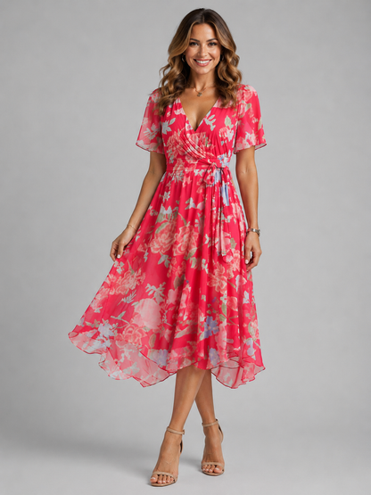 Vestido midi cruzado con estampado floral para mujer-Midi Dress-Casaluzia