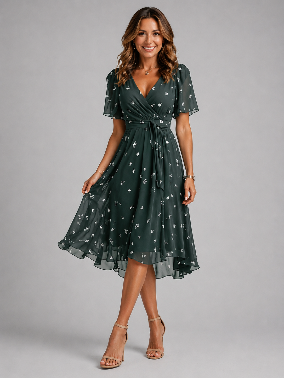 Vestido midi cruzado con estampado floral para mujer-Midi Dress-Casaluzia
